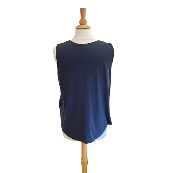 J. Jill Navy Embroidered Cut Out Overlay Sleeveless Tank/Blouse, Size L - Picture 5 of 11